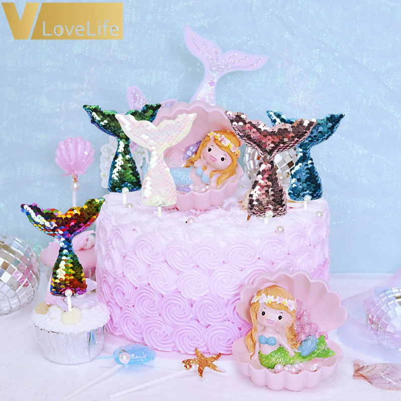 Разноцветные блестки торт Кекс Топпер хвост русалки шаблон с днем рождения