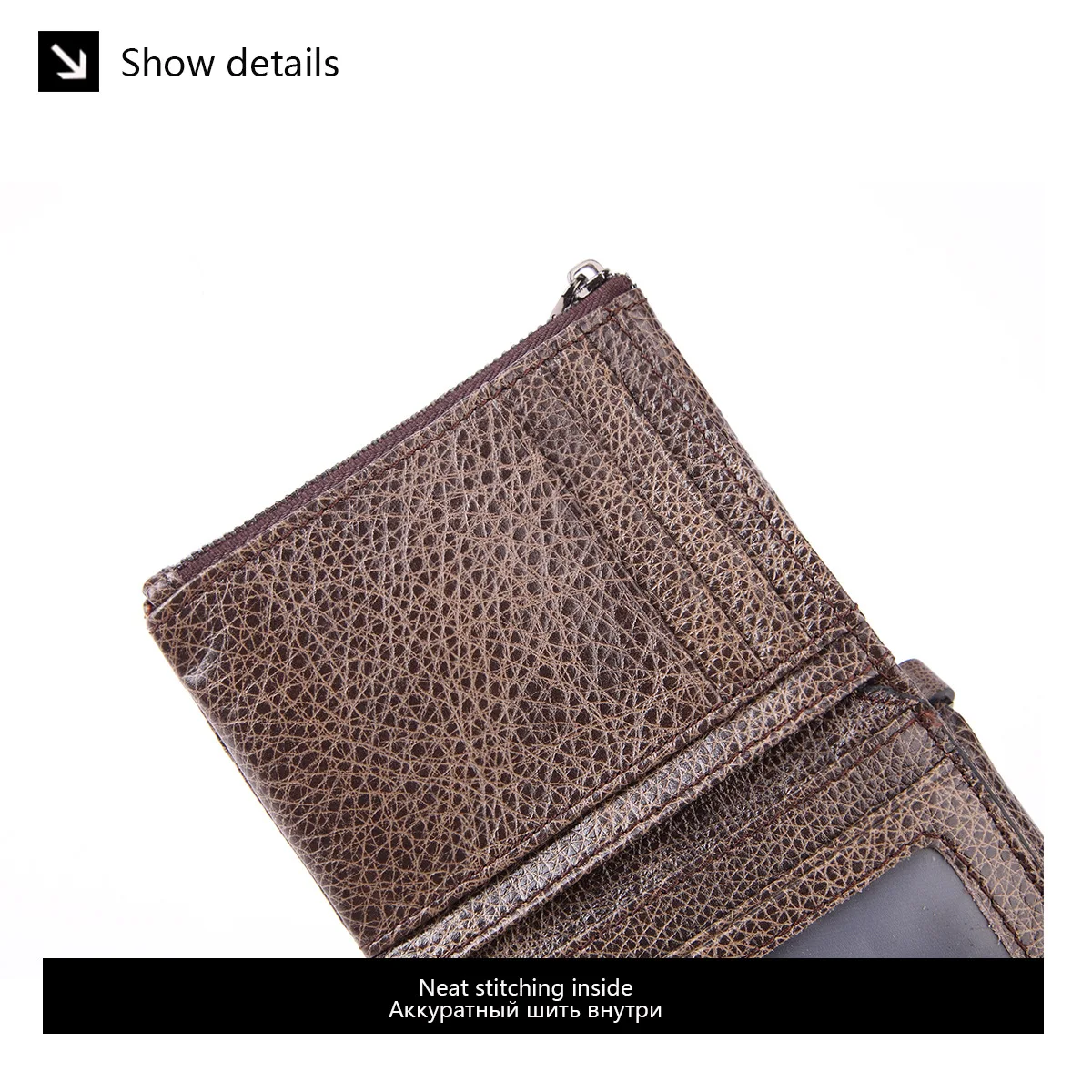 GENODERN Double Zipper Men Wallet of Hasp Design Genuine Leather Short Wallet for Men with Coin Pocket New Male Purse