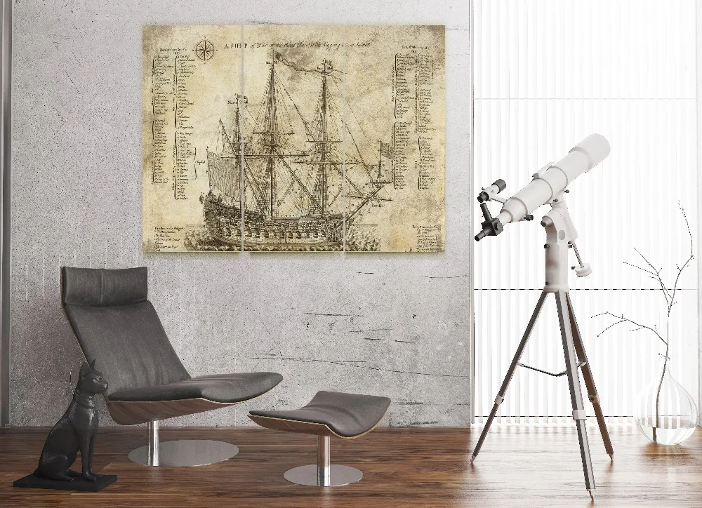 Старый линкор синяя печать жикле холст искусство офисный декор Vinage Art Холст без