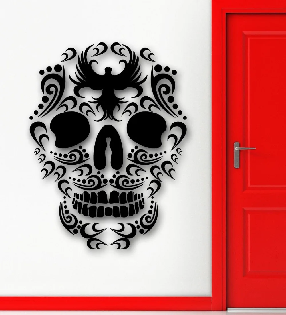 

Cool Tribal Tattoo Wall Sticker Vinyl Art Design Sugar Skull Death Wall Mural Home Room Art Design Wall StickerD-240