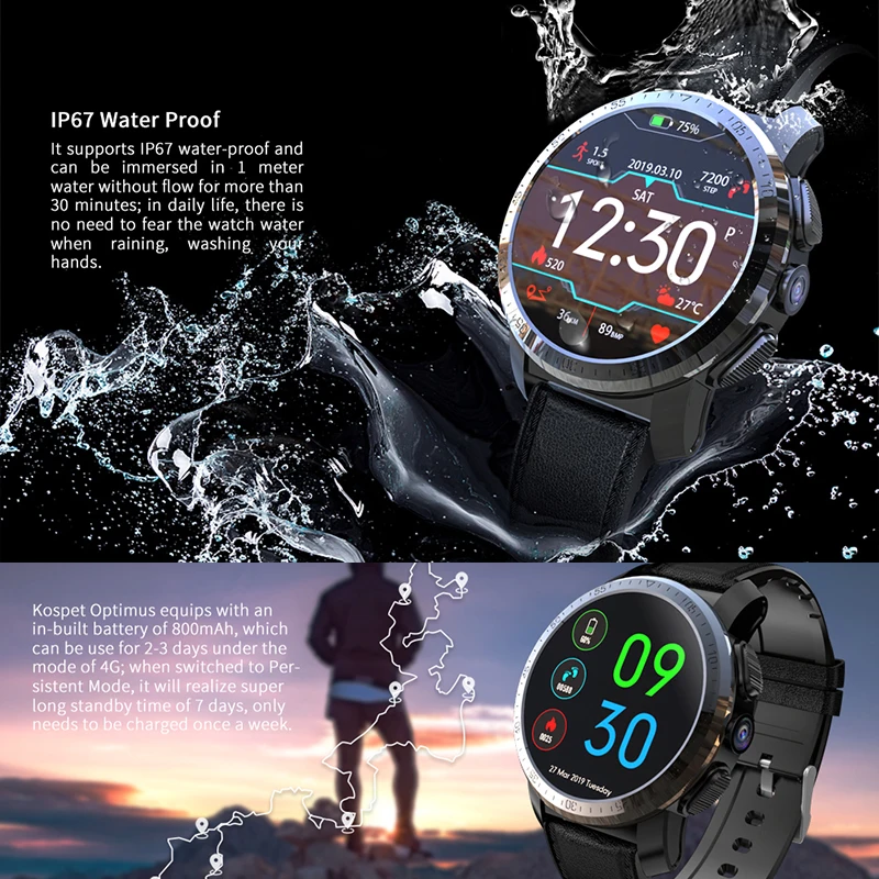 4G Смарт часы KOSPET Optimus 1 39 дюйма GPS спортивные телефон Android Bluetooth 4 пульсометр Шагомер
