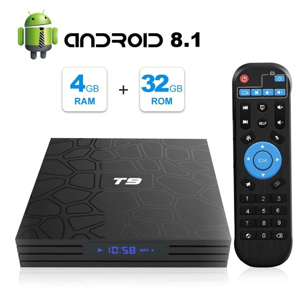 2018 leelbox Новые Android 8 1 ТВ коробка T9 4 ГБ 32 Bluetooth 0 Поддержка 2 ГГц Wi Fi К 3D Ultra HD HDMI H265 Google