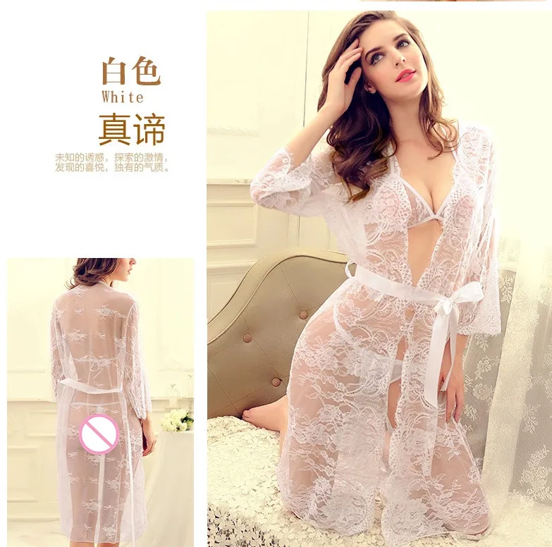 Женские кружевные халаты для сна и отдыха черно-белые + бюстгальтер футболка