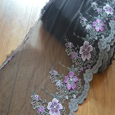 purple flower 22 см(2 ярда/партия) Красный~ Фиолетовый вышивка цветочный высокое качество кружевной ткани вышитые кружева 18021204 - Цвет: purple flower