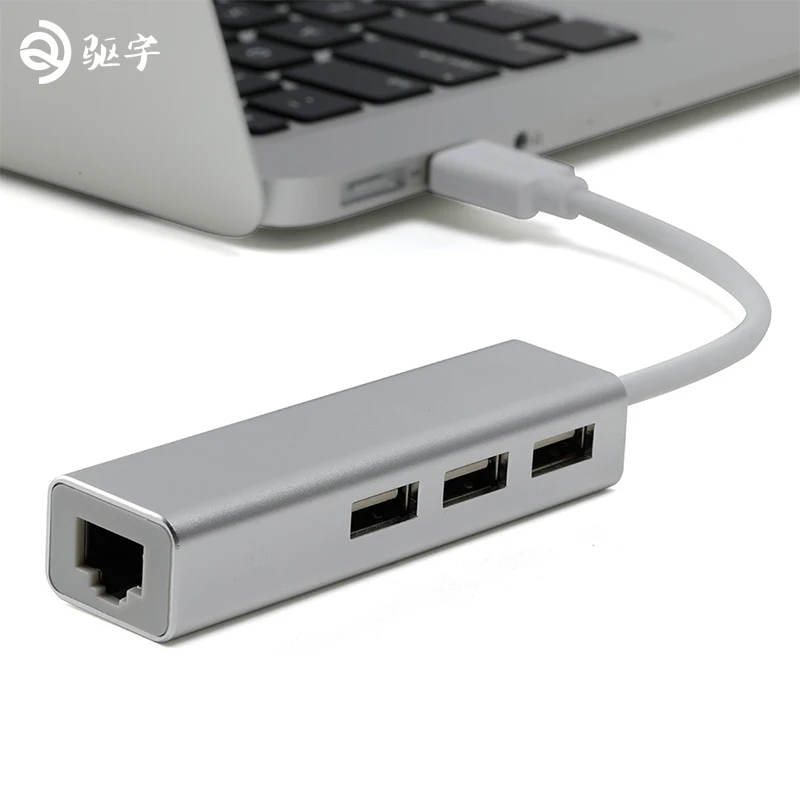 Алюминиевый сплав USB2.0 концентратор Ethernet адаптер + 3 порта USB 2 0 к RJ45 10/100 Мбит/с Lan