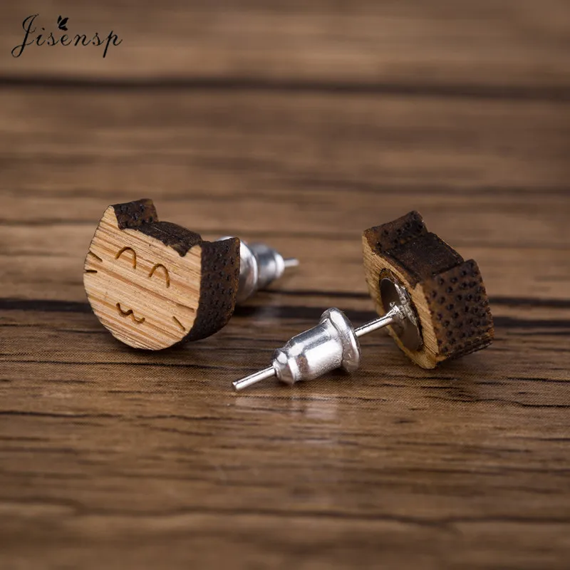 Jisensp Круглые деревянные серьги с животными простого дизайна, прелестные сердечки с китом и кошкой, модные украшения для женщин и детей, лучший подарок