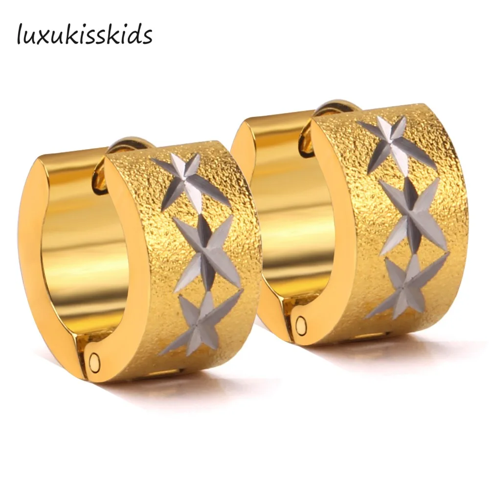 LUXUKISSKIDS Золотой обод кольцо корейские серьги 316l нержавеющая сталь Комплект