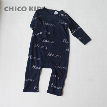 Letter Bodysuit Детский хлопковый пижамный комплект с длинными рукавами и круглым вырезом с надписью Домашняя одежда с круглым вырезом для мальчиков и девочек, верхняя одежда Детская осенняя одежда Ins - Цвет: Letter Bodysuit