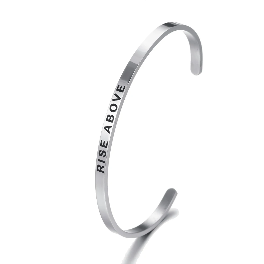 Женский браслет-манжеты RISE ABOVE браслет с мантрой из нержавеющей стали | Украшения