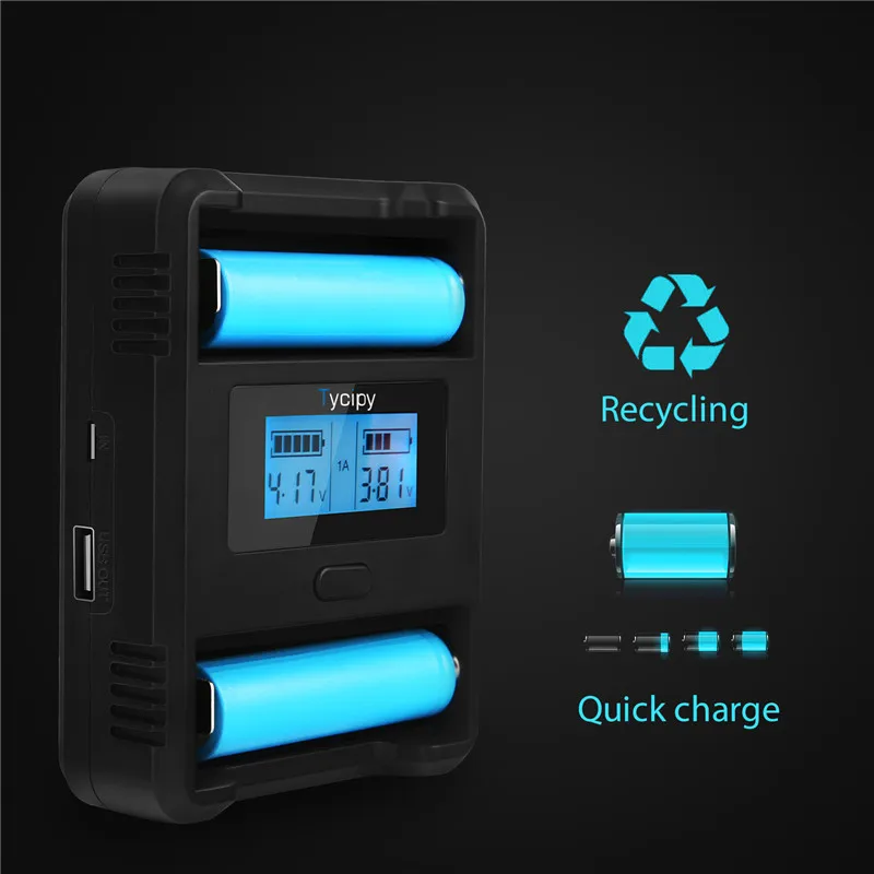 Tycipy зарядное устройство 2 слота Smart LCD USB для литий ионных аккумуляторов 1 В Ni MH/Ni CD
