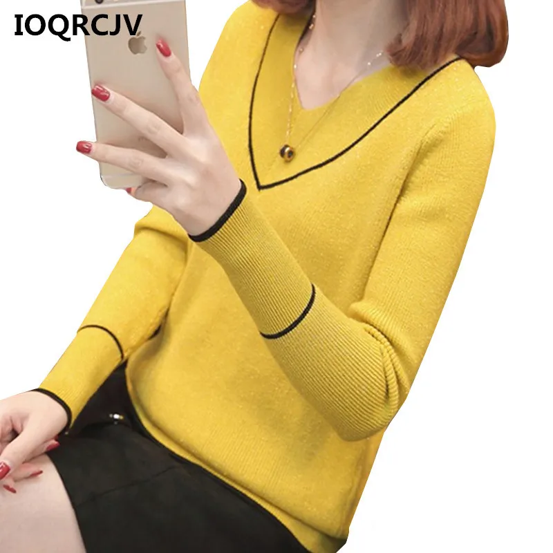 2019 Spring Autumn Women Sweater Pullover Knitted Plus Size Loose V-neck Long-sleeve Ladies Casual Jumper Pull Femme Top R152 | Женская