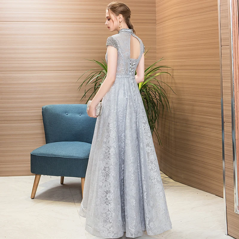 Evening Dresses Gorgeous Formal Round Neck Diamond ornament Lace Long Sexy Red Women Party 2019 Special Occasion Dress | Свадьбы и