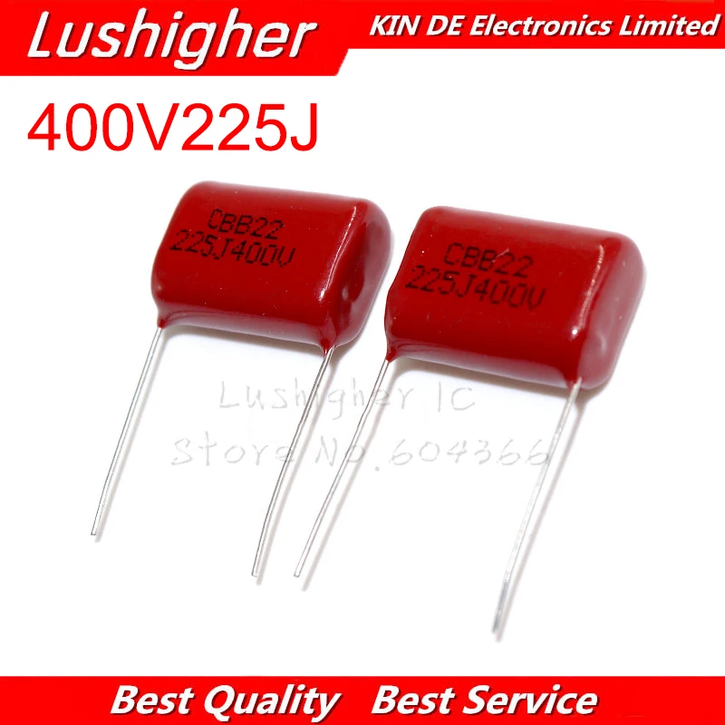 10 шт. 400V225J 2 мкФ шаг 20 мм 225J400V 225J 225 400V CBB полипропиленовый пленочный конденсатор |