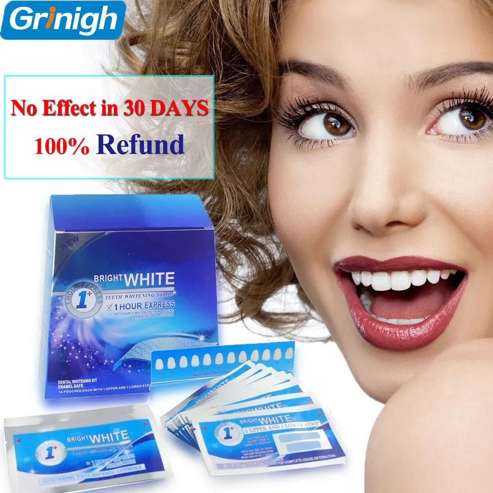 С Коробкой Отбеливание Зубов Полоски 28 Белые полоски (14 Мешочки) 1 Час Экспресс