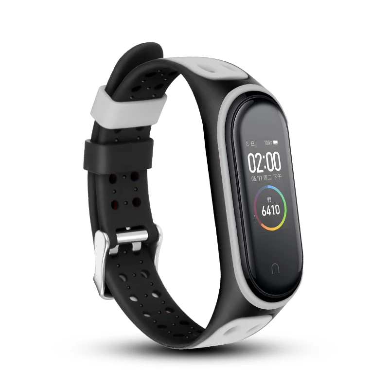 Black and gray Для Xiaomi mi группа 4 ремешок силиконовый ремешок на запястье для mi Группа 4/3 аксессуары браслет mi Группа 4 nfc замена двойной Цвет ремень - Цвет: Black and gray