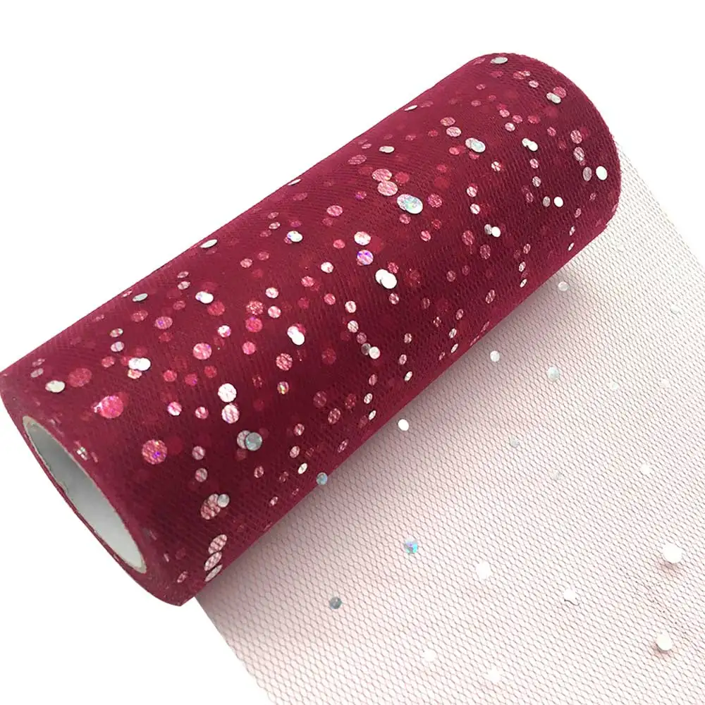 C18 Wine Red TULLMALL 6 дюймов 25 ярдов сверкающие блестки рулон катушки пачка свадебное украшение Тюль органза Марля Элемент настольная дорожка Mariage - Цвет: C18 Wine Red