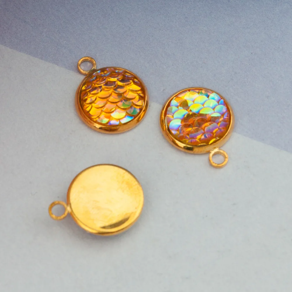DoreenBeads медь и Русалка из смолы рыбы чешуя дракона Подвески Подвеска круглой формы Золотой AB Цвет 18 мм(6/") x 14 мм(4/8"), 10 шт
