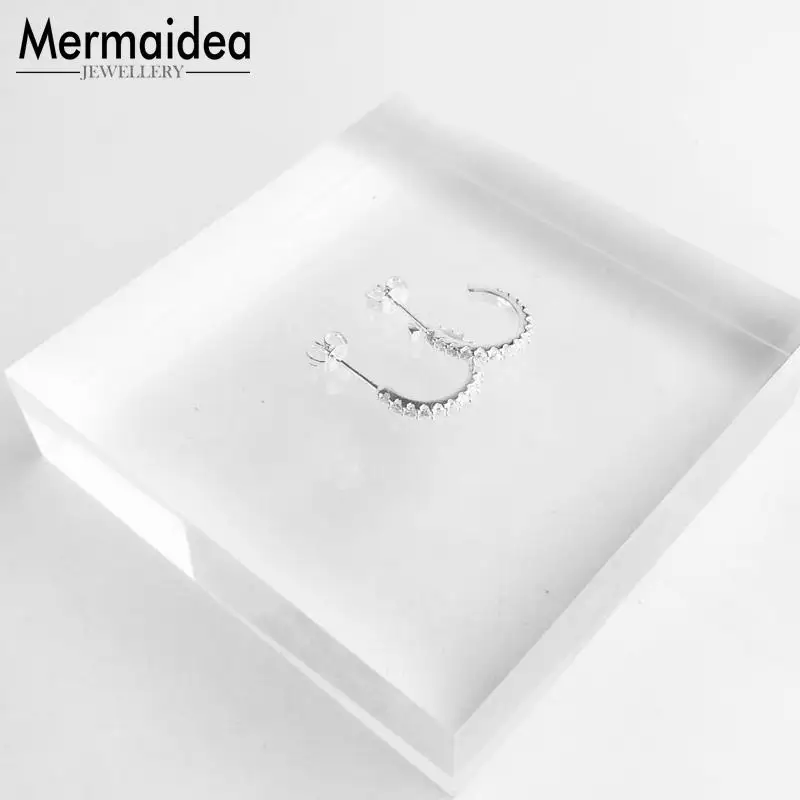 Белые серьги-кольца с фианитами модные хорошие ювелирные украшения для женщин и