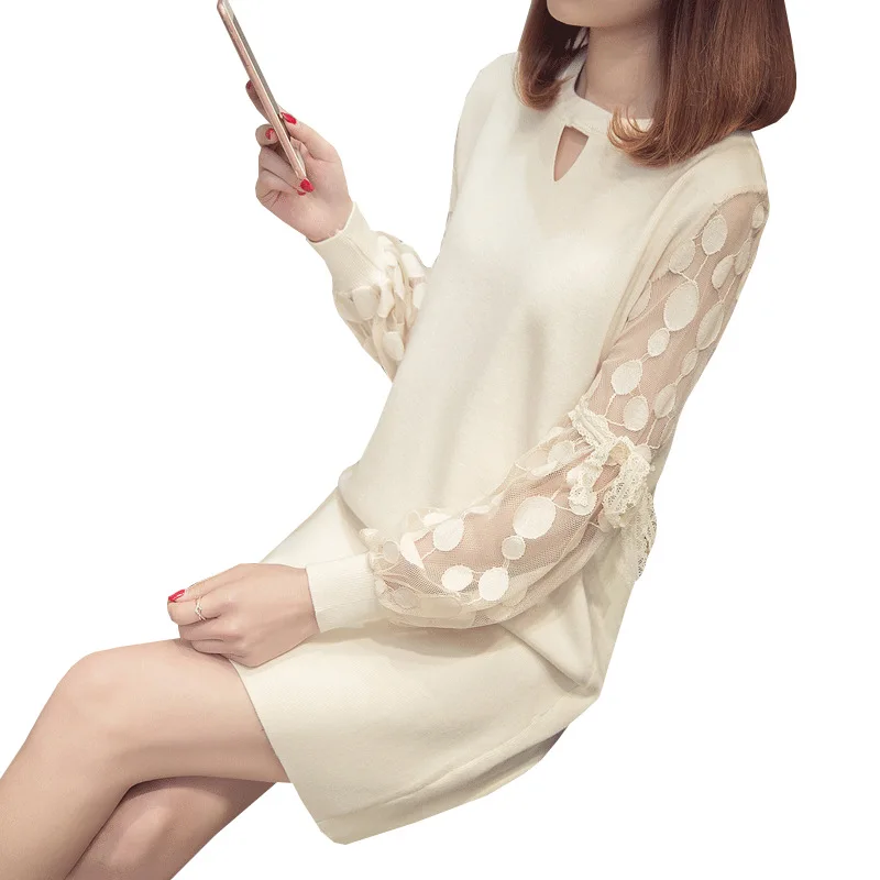 Весна 2018 новинка Женская юбка-пуловер с длинным рукавом и круглым вырезом