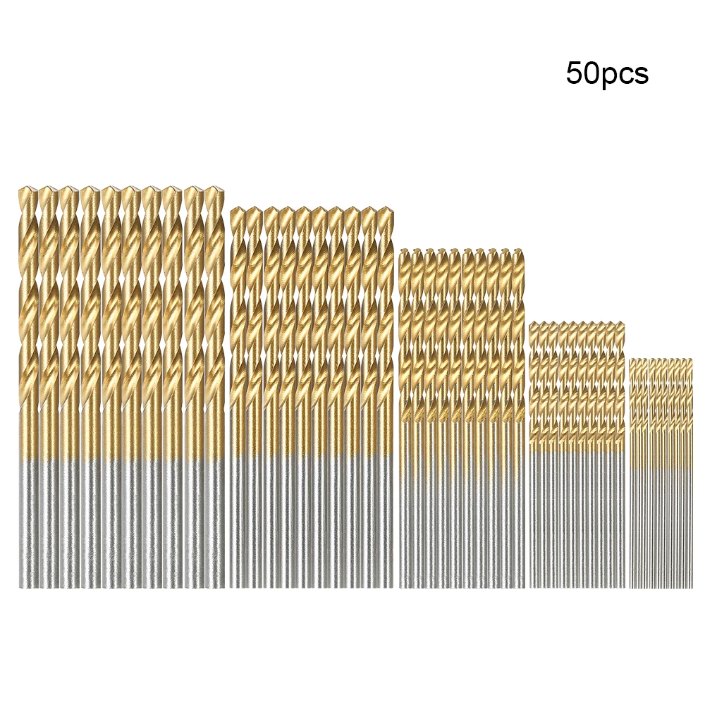 

50Pcs HSS Titanium Coated Drill Bits High Speed Steel Drill Bit Set High Quality Power Drilling Tools for Wood 1/1.5/2/2.5/3mm