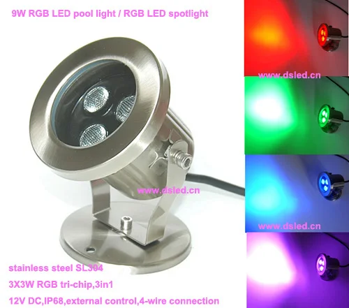 Бесплатная доставка! Светодиодная подводная лампа RGB для бассейна IP68 9 Вт 12 В