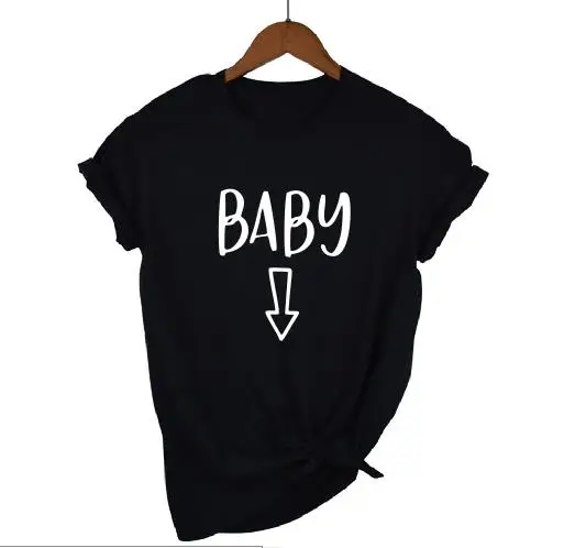 black t white BABY Okoufen объявление беременности Детские пивной живот футболка мама соответствия пара Топ тройник женский милый забавный Топ Футболка - Цвет: black t white BABY