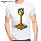 Футболки с геометрическим кубом, Мужская креативная модная футболка с волшебным кубом, футболки, топы, радужная абстракция, расплавленный волшебный куб, искусство