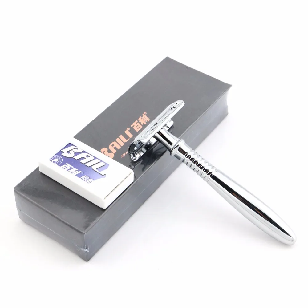 BAILI Safety Razor серебряная длинная ручка ZAMAK сплав цинка 5 лезвий чехол BD191 отличное