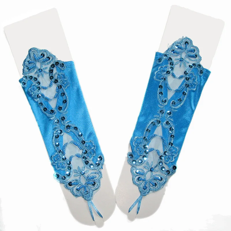 Lake Blue Модные сексуальные женские короткие Сатиновые перламутровые перчатки с полупальцами, модные сексуальные женские кружевные перчатки без пальцев в стиле ретро, B96 - Цвет: Lake Blue