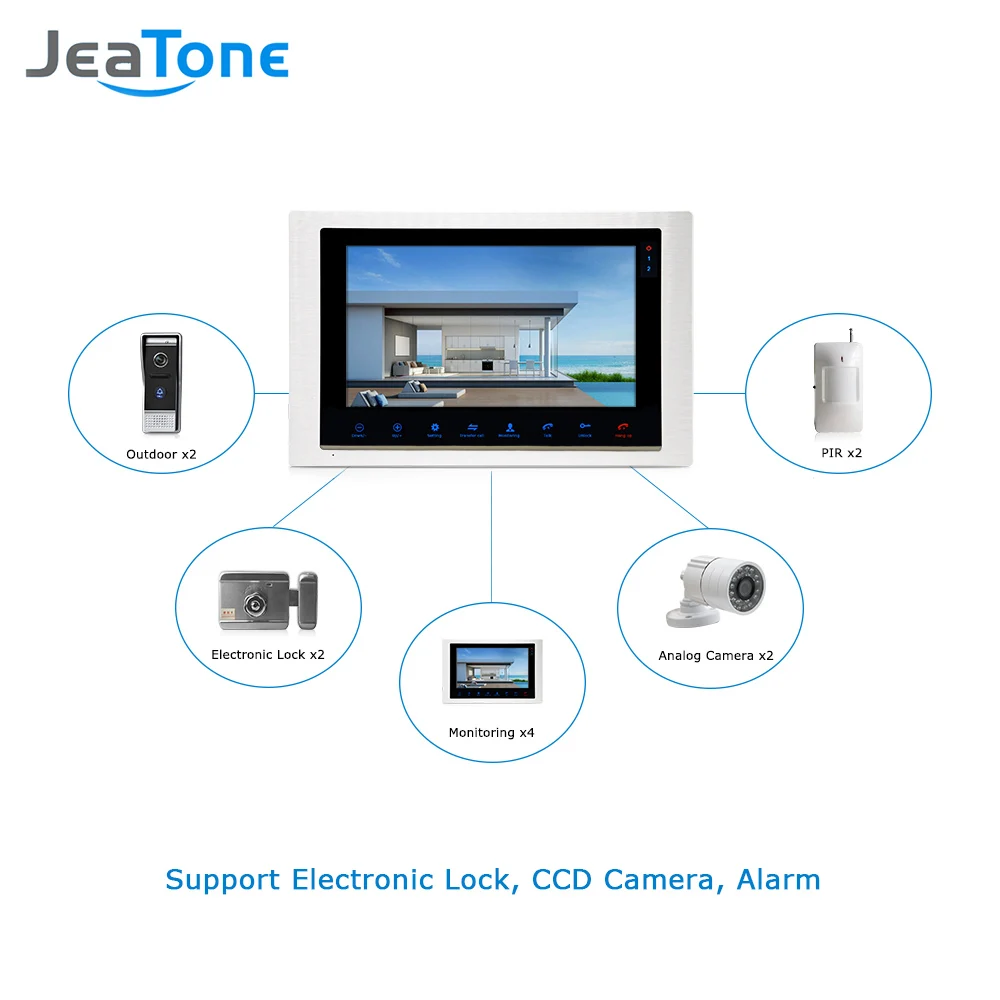 JeaTone 10 дюймовый проводной видеодомофон дверной звонок интерком для квартиры с ИК