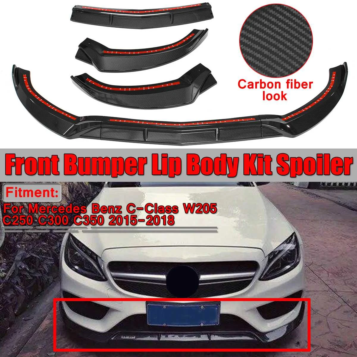 Автомобильный передний спойлер W205 3 шт. для Mercedes Benz C Class C250 C300 C350 2015