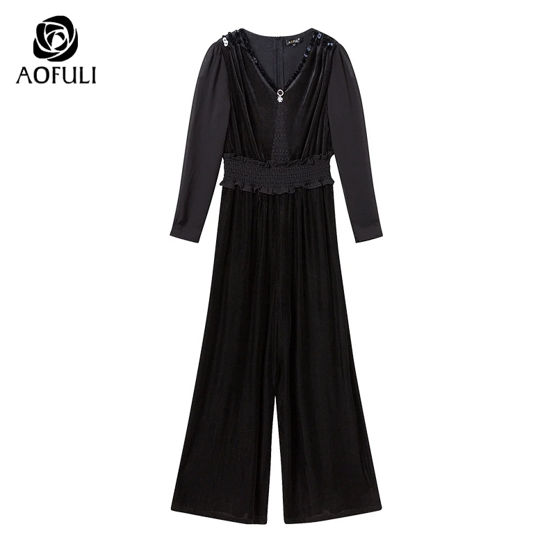 AOFULI M 4XL 5XL женский вельветовый комбинезон в полоску с длинным рукавом и v образным
