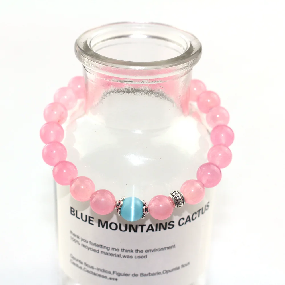 New design DIY powder jade blue cat eyes single-circle hot selling Valentine's Day present natural yoga stone elastic Bracelets |