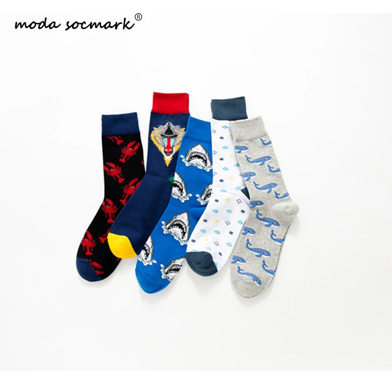 Moda Socmark осень зима счастливые мужские носки чёсаный хлопок цветные смешные мужские носки женские свадебные деловые носки подарки