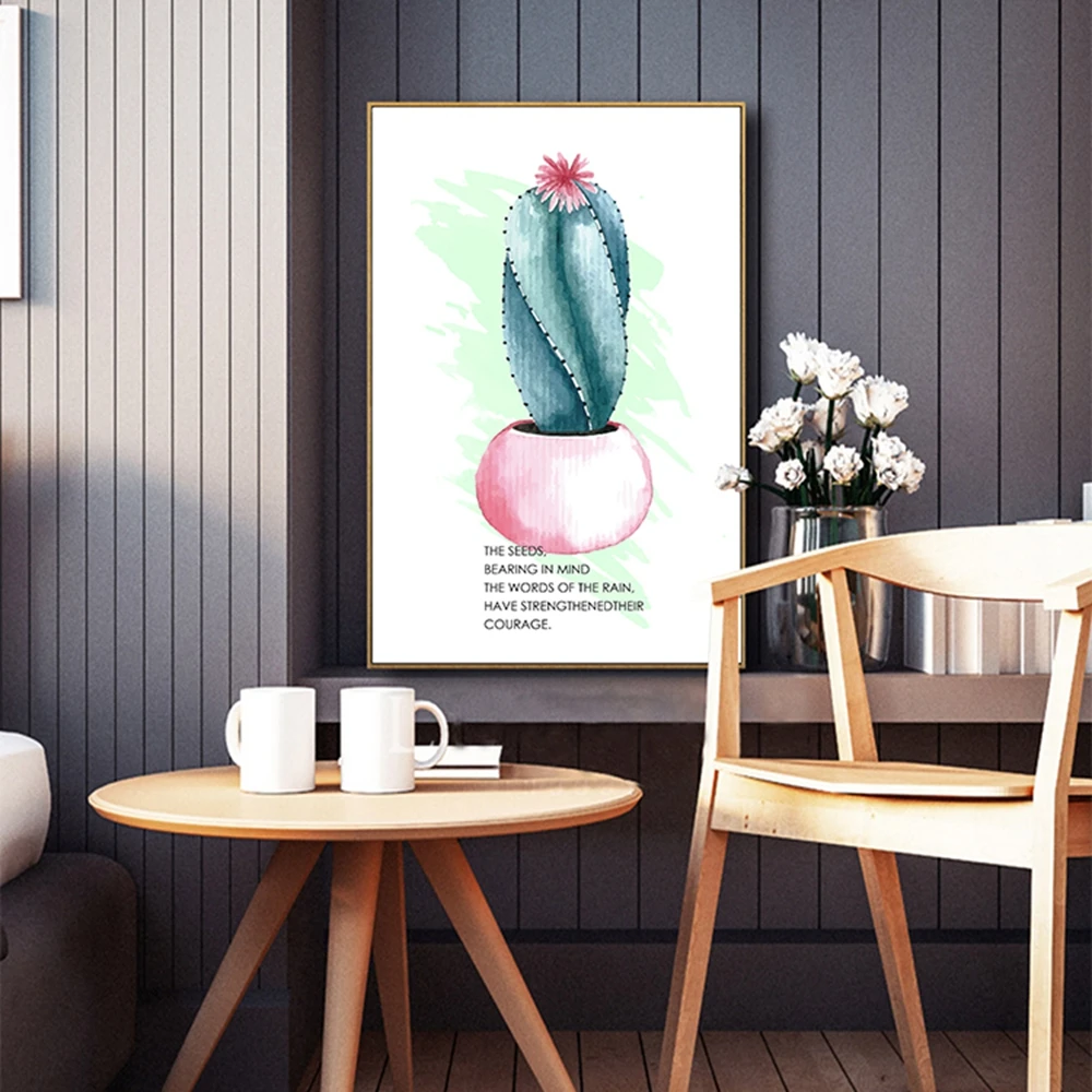Настенный художественный принт Картина на холсте мультфильм кактус