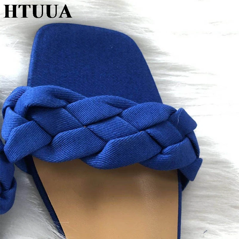 HTUUA/летние женские шлепанцы джинсовые сандалии с перекрученными ремешками