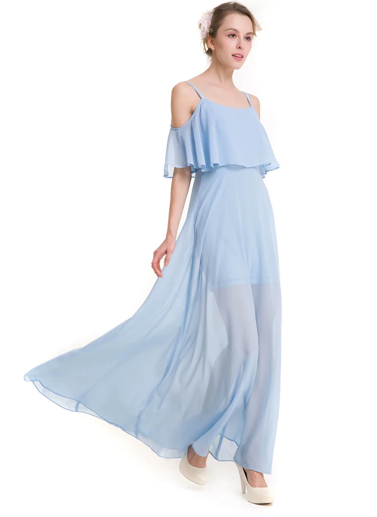 Женское шифоновое платье до щиколотки длинные платья размера XXXL синего цвета