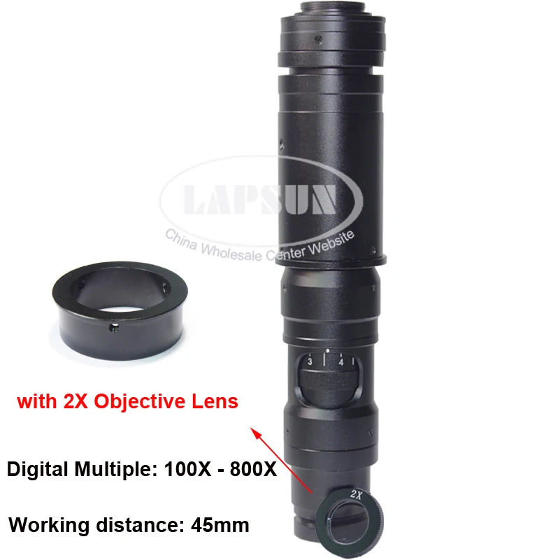 40X-400X-800X Parallel Light Industrial Microscope Camera Zoom C-Mount Lens+ 0.5X /1X / 2X Aux Objective Barlow Lens - Цвет: 1X 2X Object Lens