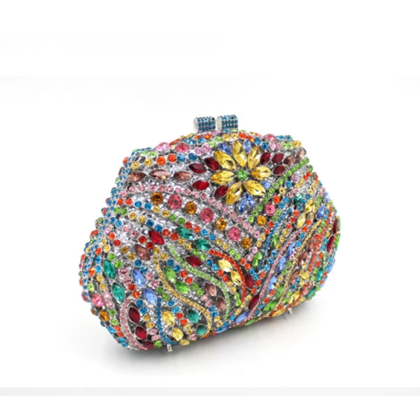 Клатчи Minaudiere золотистые/синие с кристаллами для школьников выпусквечерние