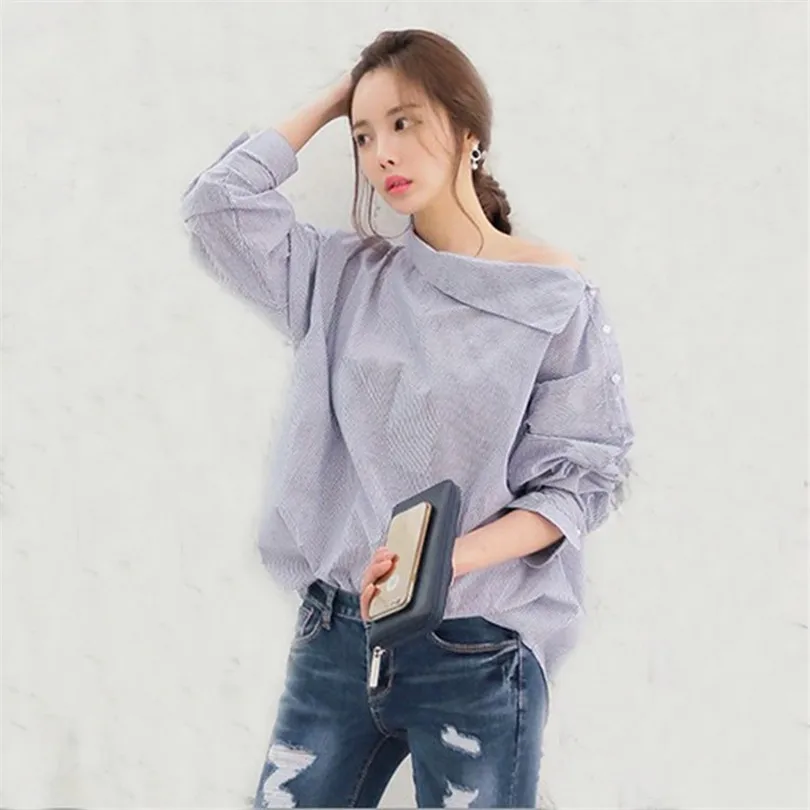 Женская рубашка в полоску с открытыми плечами без бретелек|blouses plus|blouse offcasual blouse |