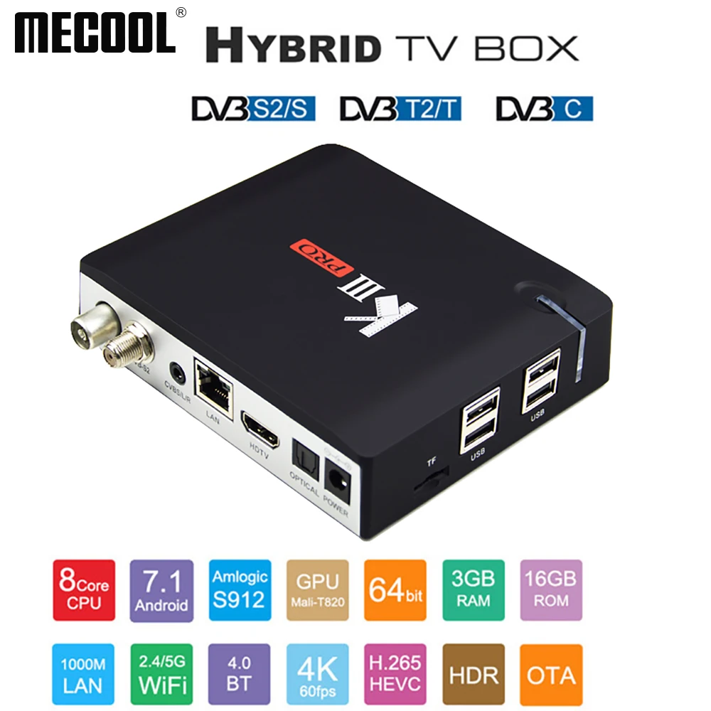 MECOOL 4K HDR smart tv box KIII PRO DVB-S2 DVB-T2 DVB-C Android 7,1 IP tv Box 3 Гб 16 Гб wifi blutooth android телеприставка
