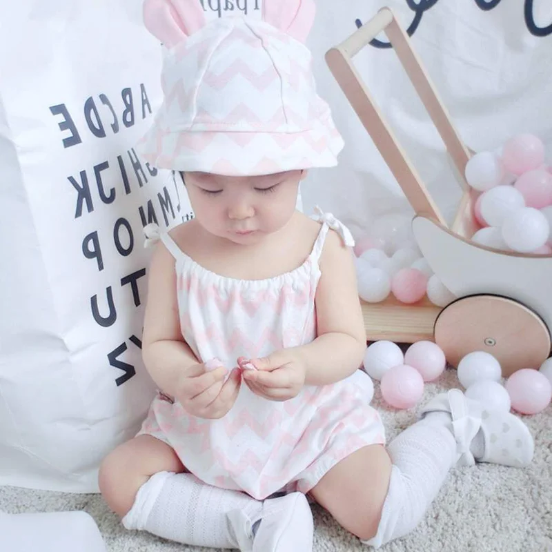 

Hot Selling Baby Girls Jumpsuits with Hat Sleeveless Soft Breathable Rompers for Summer