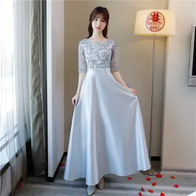 Women Wedding Bridesmaid Dress Sexy Flower Qipao Elegant Solid Lace Long Vestido De Festa Plus Size Girl Garden Cheongsam XS-3XL - Цвет: Silver Gray 9