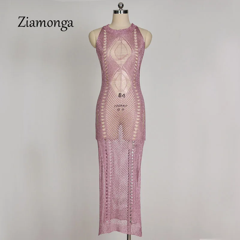 Женское трикотажное платье макси Ziamonga длинное пляжное золотистого и фиолетового