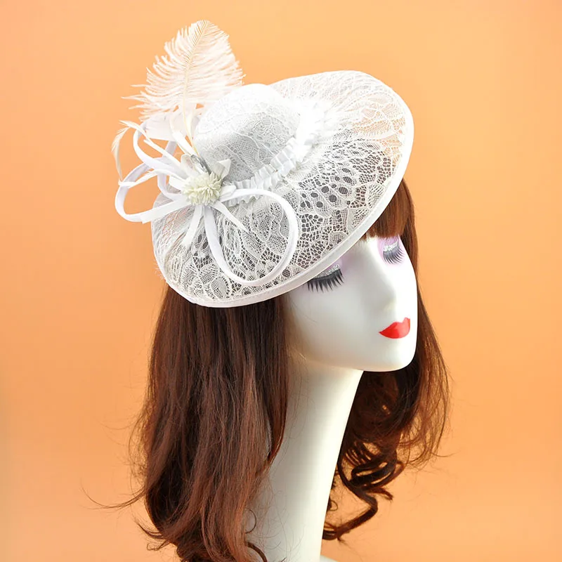 Женские винтажные кружевные шляпки JaneVini черные и золотые с цветком перьями для