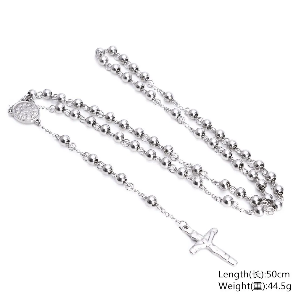Блестящие аксессуары из нержавеющей стали 4/6/8 мм Благословенные бусины розария Связующая цепочка для свитера Церковные четки для женского ожерелья.