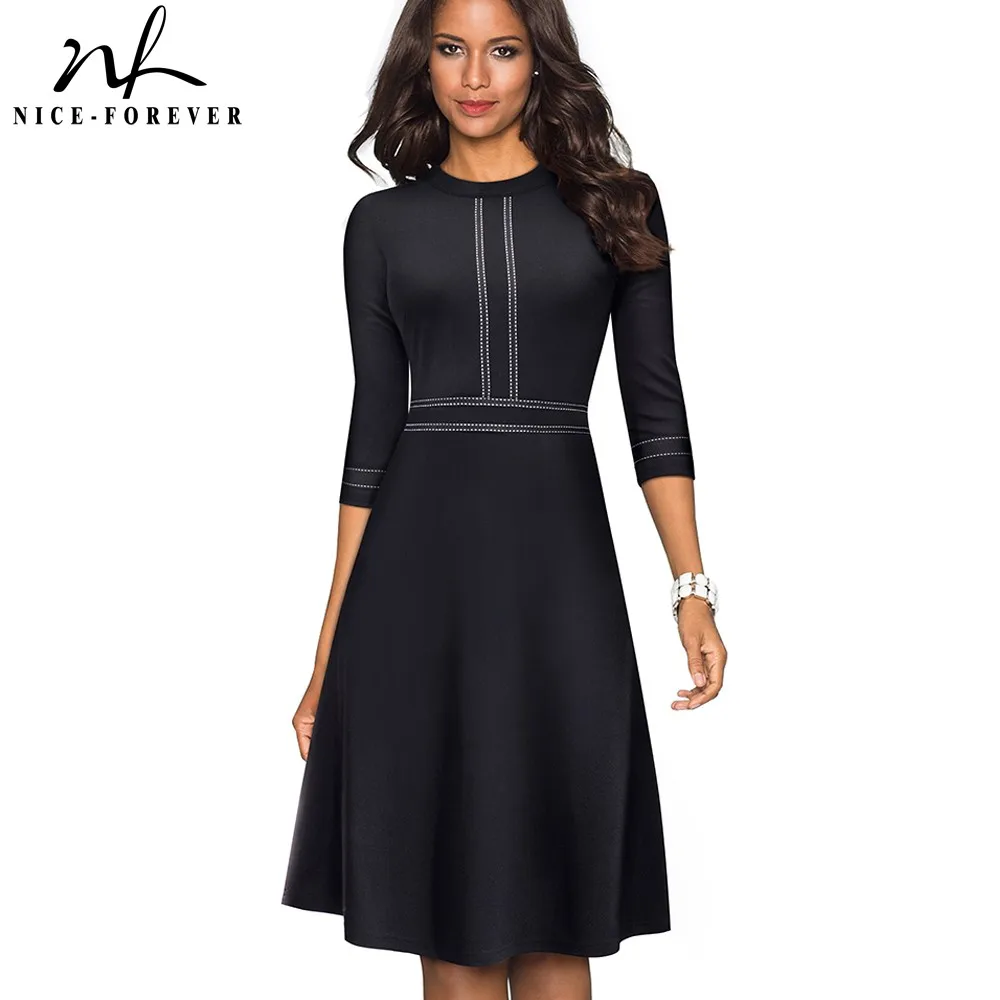 Nice-forever Vintage Elegant Patchwork Round neck Pinup Female vestidos Business Party Flare A-Line Retro Women Dress A135
