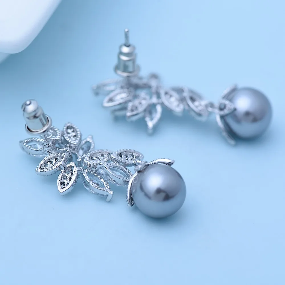 Роскошные женские модные серые серьги-подвески LUOTEEMI в форме цветка с жемчугом