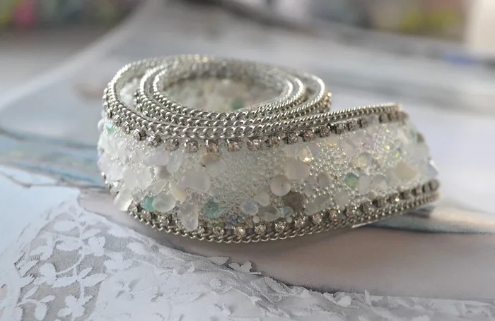 Цепочка Серебряная со сверкающими кристаллами 50 см ширина 2 5 см|fashion trimmings|bridal