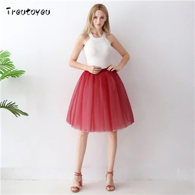 Wine Mauve red 7 слоев 65 см Длинная женская юбка принцесса пачка тюль юбки Модное бальное платье Лолита юбка лето Saias Femininas faldas Jupe - Цвет: Wine Mauve red